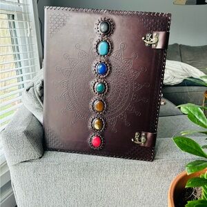 Extra large Journal-Brown Leather with 7 Colorful Stones Brand New